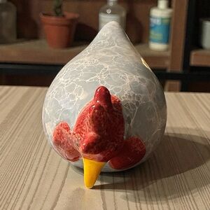 Artistic Ceramic chicken Sculpture blue and white marble vintage